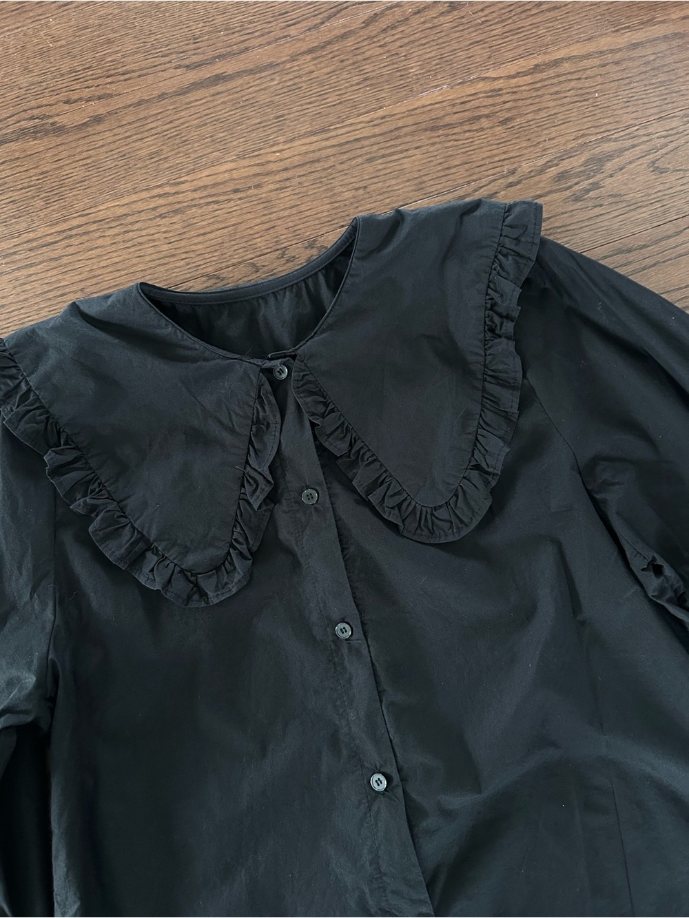 Women's Black Ruffle Collar Button-Front - Picture 2 of 7